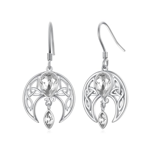 AOBOCO Keltische Ohrringe Halbmond-Ohrhänger aus 925 Sterling Silber mit Simulierten April Geburtssteinen Keltischer Schmuck für Damen von AOBOCO