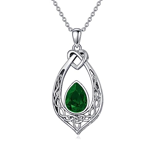 AOBOCO Keltischer Knoten Smaragd Grün Kette Halskette 925 Sterling Silber Oxidierte Vintage Liebesknoten-Anhänger-Halskette mit Dürfen Geburtsstein Kristall AOBOCO Keltischer Knoten Smaragd Grün Kette Halskette 925 Sterling Silber Oxidierte Vintage Liebesknoten-Anhänger-Halskette mit Dürfen Geburtsstein Kristall von AOBOCO