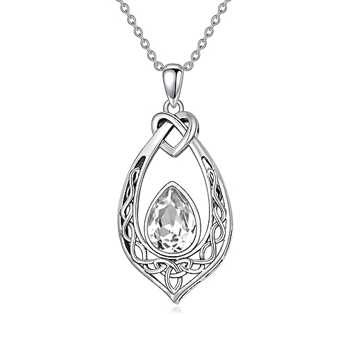 AOBOCO Keltischer Knoten Weißer Halskette 925 Sterling Silber Irischen Anhänger Schmuck mit Weiß April Geburtsstein Kristall AOBOCO Keltischer Knoten Weißer Halskette 925 Sterling Silber Irischen Anhänger Schmuck mit Weiß April Geburtsstein Kristall von AOBOCO