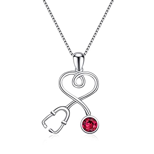 AOBOCO Kette Damen Halskette Silber 925 AnhäNger Kristall Stethoskop Schmuck Necklace Geschenke für Frauen Krankenschwester Arzt Medizinstudenten von AOBOCO