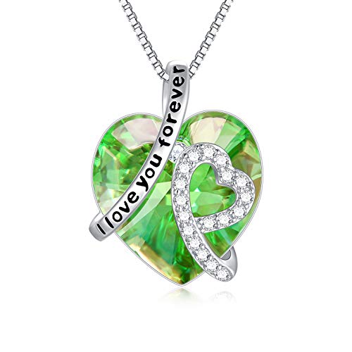 AOBOCO Kette Herz Damen Sterling Silber Ich Liebe Dich für immer Halskette, Hochzeitstag Geburtstagsgeschenk für Frauen Mama Freundin Sie (Simulierter Peridot-I Love you forever) von AOBOCO