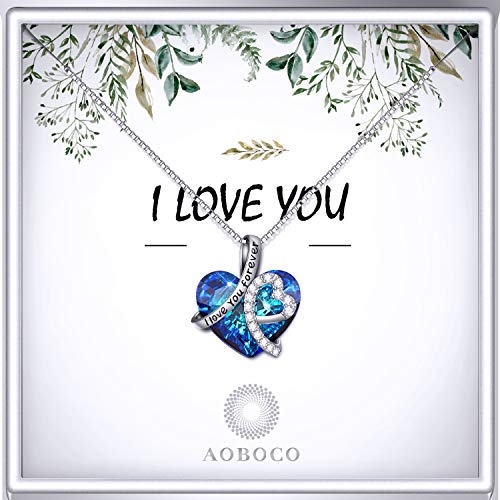 AOBOCO Kette Herz Damen Sterling Silber "Ich Liebe Dich für immer" Halskette mit Geschenkbox, Hochzeitstag Jahrestag Schmuck Geschenk für Frauen Mama Freundin Sie von AOBOCO