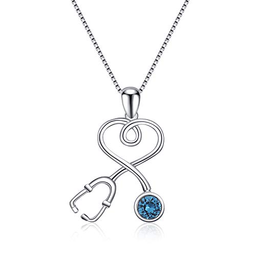 AOBOCO Kette Damen Halskette Silber 925 AnhäNger Kristall Stethoskop Schmuck Necklace Geschenke für Frauen Krankenschwester Arzt Medizinstudenten von AOBOCO