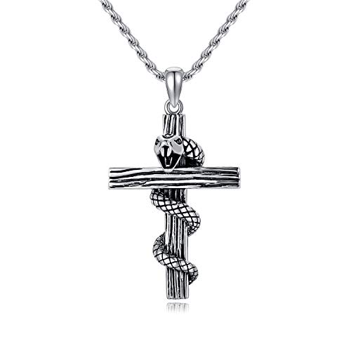 AOBOCO Kreuz Anhänger Halskette 925 Sterling Silber Schlange Kette Coole Kette Schmuck für Herren Männer Frauen (Silber) von AOBOCO