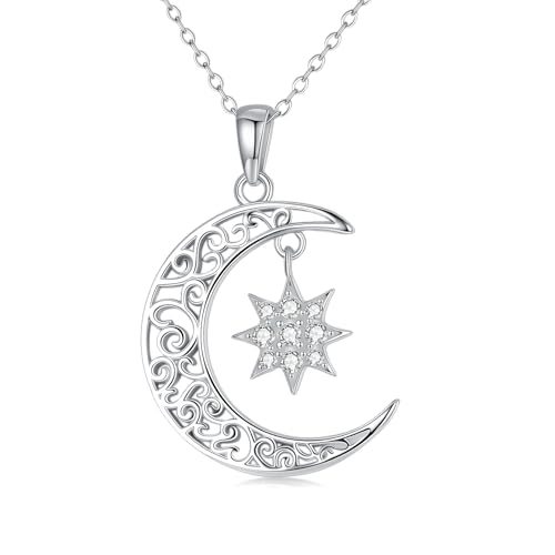 AOBOCO Mond kette Silberne Mond- und Sternanhänger-Halskette für Frauen Geschenk zum Geburtstag, Jahrestag, Valentinstag, Muttertag AOBOCO Mond kette Silberne Mond- und Sternanhänger-Halskette für Frauen Geschenk zum Geburtstag, Jahrestag, Valentinstag, Muttertag von AOBOCO