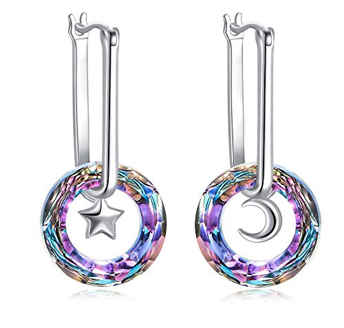 AOBOCO Moon & Star Dangle Ohrringe Schmuckgeschenk für Frauen, Sterling Silber Creolen mit österreichischem Kristall von AOBOCO