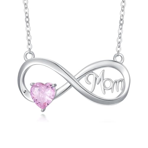 AOBOCO Mutter-Halskette für Frauenkette unendlichkeitszeichen Unendlichkeitshalskette Geburtstagsgeschenke für Frauen Ehefrau Unendliche rosa Herz Kristall Sterlingsilber Anhänger Halskette von AOBOCO