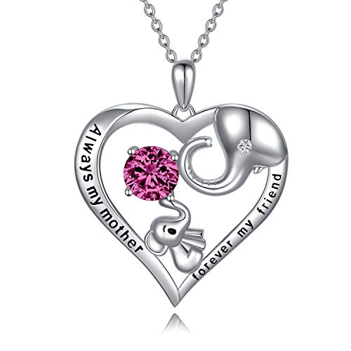 AOBOCO Mutter Kette Sterling Silber Elefant Halskette mit Simulierter Amethyst Februar Geburtsstein Kristall, Geburtstag Muttertag Schmuck Geschenke für Mama von Tochter Sohn von AOBOCO