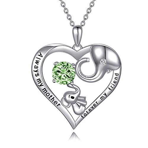 AOBOCO Mutter Kette Sterling Silber Elefant Halskette mit Simulierter Peridot August Geburtsstein Kristall, Geburtstag Muttertag Schmuck Geschenke für Mama von Tochter Sohn von AOBOCO