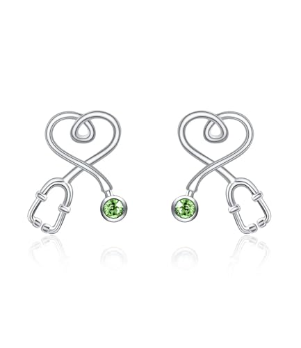 AOBOCO Ohrstecker 925 Silber Damen Ärztin Ohrringe Stecker Herz Kristall Earring Schmuck Geschenke Frauen Krankenschwester Medizinstudent von AOBOCO