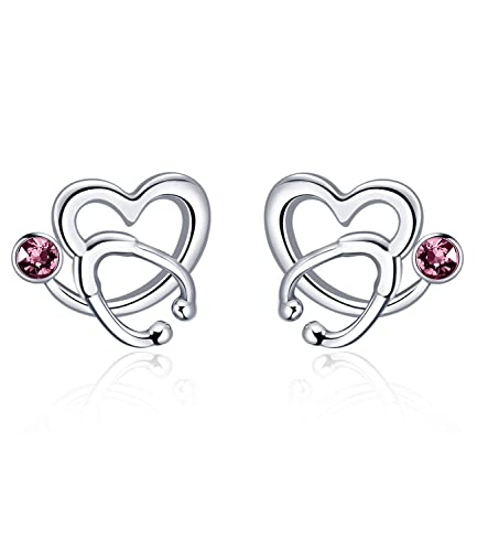 AOBOCO Ohrstecker Silber 925 Damen Ärztin Ohrringe Stecker Herz Kristall Earring Schmuck Geschenke Frauen Krankenschwester Medizinstudent von AOBOCO