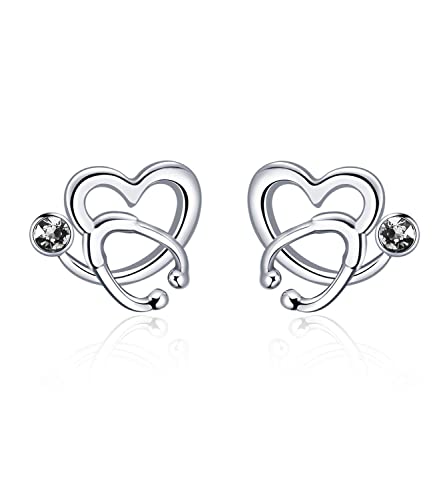 AOBOCO Ohrstecker Silber 925 Damen Ärztin Ohrringe Stecker Herz Kristall Earring Schmuck Geschenke Frauen Krankenschwester Medizinstudent von AOBOCO