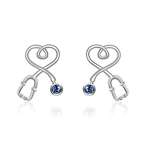 AOBOCO Ohrstecker Silber 925 Damen Ärztin Ohrringe Stecker Herz Kristall Earring Schmuck Geschenke Frauen Krankenschwester Medizinstudent von AOBOCO