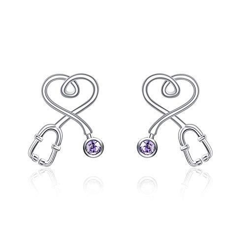 AOBOCO Ohrstecker Silber 925 Damen Ärztin Ohrringe Stecker Herz Kristall Earring Schmuck Geschenke Frauen Krankenschwester Medizinstudent von AOBOCO