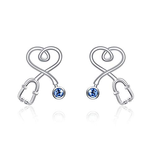 AOBOCO Ohrstecker Silber 925 Damen Ärztin Ohrringe Stecker Herz Kristall Earring Schmuck Geschenke Frauen Krankenschwester Medizinstudent von AOBOCO