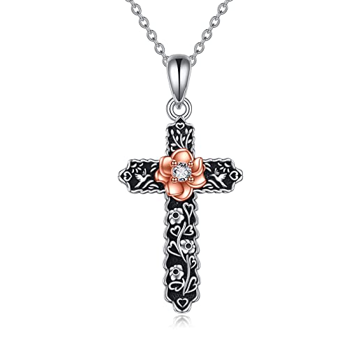 AOBOCO Rose Türkis Kreuz Halskette 925 Sterling Silber Kreuz Ketten für Frauen Mädchen Muttertag Schmuck Geschenke für Muttertag (Rose) von AOBOCO