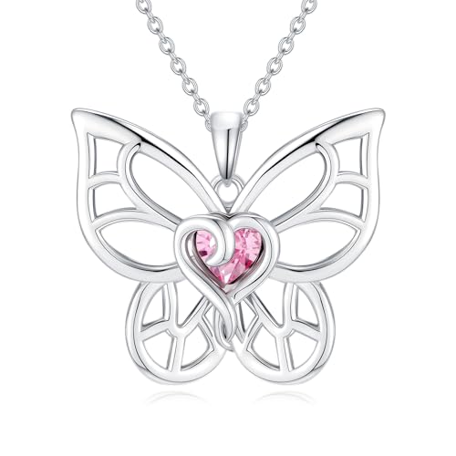 AOBOCO Schmetterling Halskette für Frauen Schmetterling Kette Hohes Herz Kristall Anhänger Halskette Schmuck Silber Geburtstagsgeschenke von AOBOCO