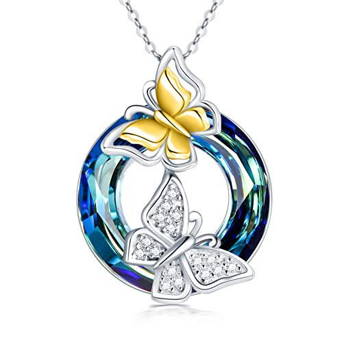 AOBOCO Schmetterling Kette Damen 925 Sterling Silber Kristall Anhänger Halskette Jahrestag Geburtstag Schmuck Geschenk für Frauen Mädchen Freundin Mutter Sie Tochter Schwester von AOBOCO