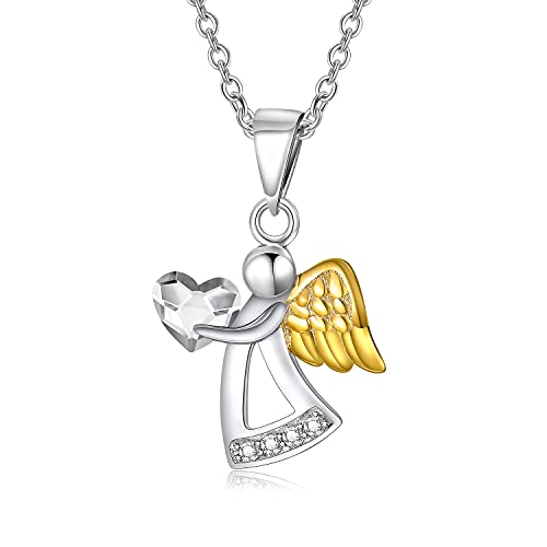 AOBOCO Schutzengel Kette Sterling Silber 925 Engel Anhänger Halskette mit Kristallen, Taufe Kommunion Geburtstagsgeschenke für Mädchen Kinder (Weiß) von AOBOCO