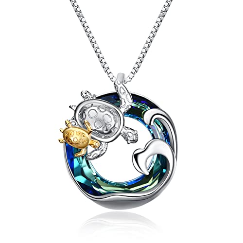 AOBOCO Sea Turtle Halskette für Frauen, Schmuckgeschenk für Frauen Mama Tochter Freundin Sterling Silber Crystal Turtle Anhänger von AOBOCO