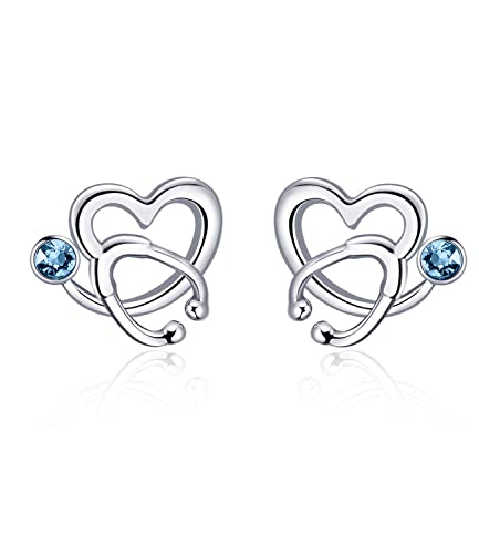 AOBOCO Silber 925 Ohrstecker Damen Ärztin Ohrringe Stecker Herz Kristall Earring Schmuck Geschenke Frauen Krankenschwester Medizinstudent von AOBOCO