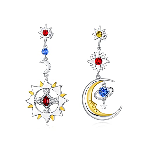 AOBOCO Sonne und Mond Ohrringe Sterling Silber Hängend Ohrringe mit Zirkon Schmuck Geschenk für Frauen Mädchen,Exquisites und besonderes Geschenk für Freunde von Mutter und Tochter (sun&moon) von AOBOCO