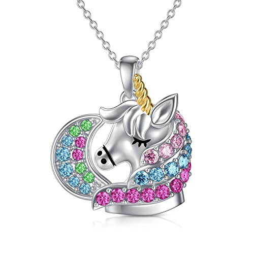 AOBOCO Sterling Silber Einhorn Anhänger Kette, Einhorn Schmuck Geburtstag Geschenke für Mädchen Tochter von AOBOCO