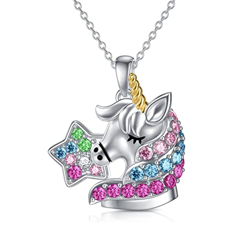 AOBOCO Sterling Silber Einhorn Anhänger Kette, Einhorn Schmuck Geburtstag Geschenke für Mädchen Tochter von AOBOCO