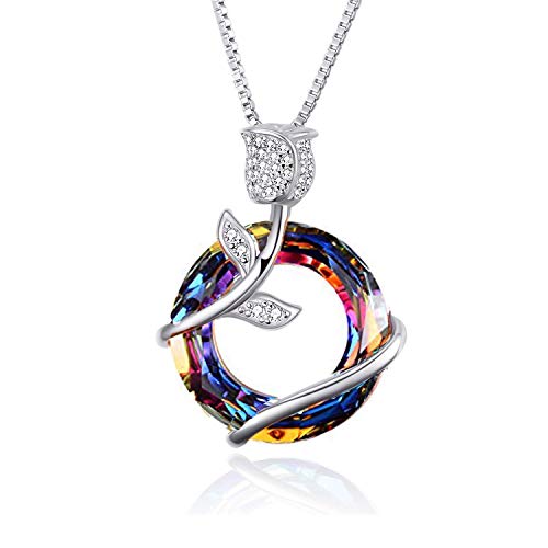 AOBOCO Sterling Silber Kette Damen Rose Anhänger Halskette mit Kristallen Schmuck Jahrestag Valentinstag Geburtstagsgeschenk für Freundin Frau Mutter Sie Frauen von AOBOCO