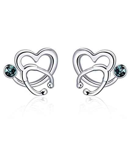 AOBOCO Ohrstecker Silber 925 Damen Ärztin Ohrringe Stecker Herz Kristall Earring Schmuck Geschenke Frauen Krankenschwester Medizinstudent von AOBOCO