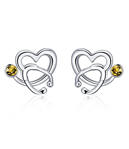 AOBOCO Ohrstecker Silber 925 Damen Ärztin Ohrringe Stecker Herz Kristall Earring Schmuck Geschenke Frauen Krankenschwester Medizinstudent von AOBOCO