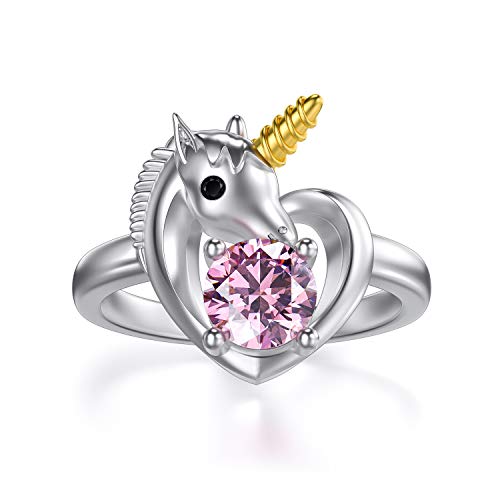 AOBOCO Sterling Silber Niedlichen Einhorn Ring, Einhorn Schmuck Geburtstagsgeschenke für Mädchen Frauen Tochter Sie 9 von AOBOCO