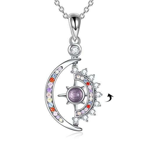 Zu meiner Badass Squad Halskette 925 Sterling Silber Sonne und Mond Halskette Mondstein Halskette Kompass Halskette für Frauen Mädchen Muttertag Schmuckgeschenke zum Muttertag (Lila Lavendelstein) von AOBOCO