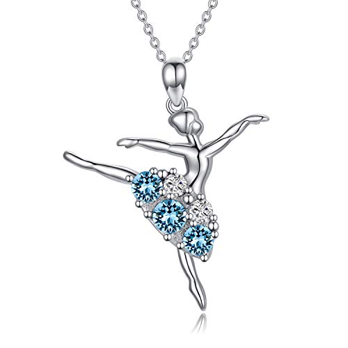 AOBOCO Ballerina Halskette 925 Sterling Silber Balletttänzer Halskette mit Kristall Ballett Geschenke für Frauen Mädchen (Blau) von AOBOCO