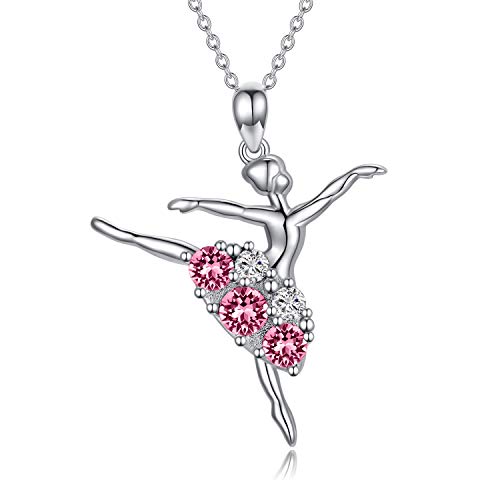 AOBOCO Ballerina Halskette 925 Sterling Silber Balletttänzer Halskette mit Kristall Ballett Geschenke für Frauen Mädchen (Rosa) von AOBOCO