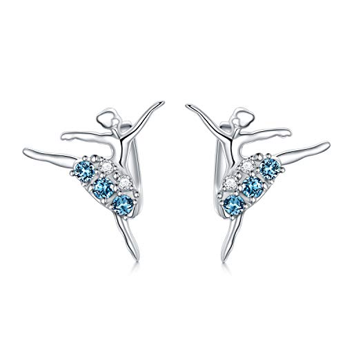 Ballerina Ohrringe 925 Sterling Silber Balletttänzer Ohrringe mit Kristall Ballett Geschenke für Frauen Mädchen (Blau) von AOBOCO