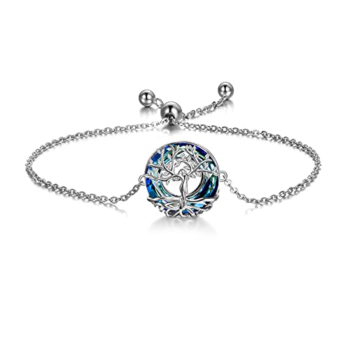 AOBOCO Baum des Lebens Armband Damen, 925 Sterling Silber Baum Anhänger mit Kristall, Schmuck Geschenke für Frauen (Blau) von AOBOCO