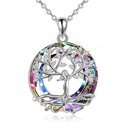 AOBOCO Baum des Lebens Halskette, 925 Sterling Silber Göttin Baum Anhänger mit Kristall von Austria, Schmuck Geschenke für Frauen (Silber Purple Crystal) von AOBOCO