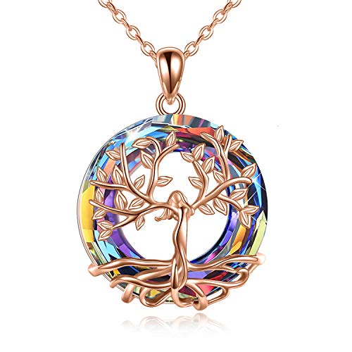 AOBOCO Baum des Lebens Halskette, 925 Sterling Silber Göttin Baum Anhänger mit Kristall von Austria, Schmuck Geschenke für Frauen(Roségold) von AOBOCO