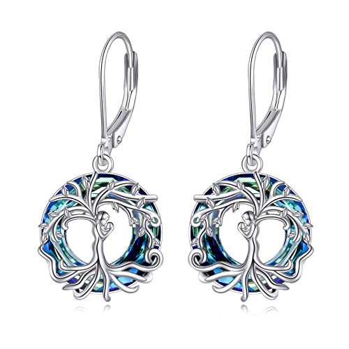 Baum des Lebens Ohrringe Sterling Silber mit Kristallen, Geburtstagsschmuck Geschenke für Mutter Tochter (Blauer Kristall) von AOBOCO