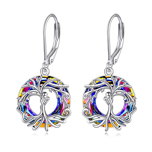 Baum des Lebens Ohrringe Sterling Silber mit Kristallen, Geburtstagsschmuck Geschenke für Mutter Tochter (Vulkanisch) von AOBOCO