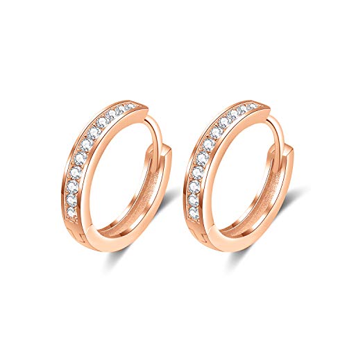 Creolen Silber Damen Ohrringe 925 Sterling Silber Creolen mit AAA Zirkonia Klein Schlafen Kreolen 13mm (Rose Gold 13mm) von AOBOCO