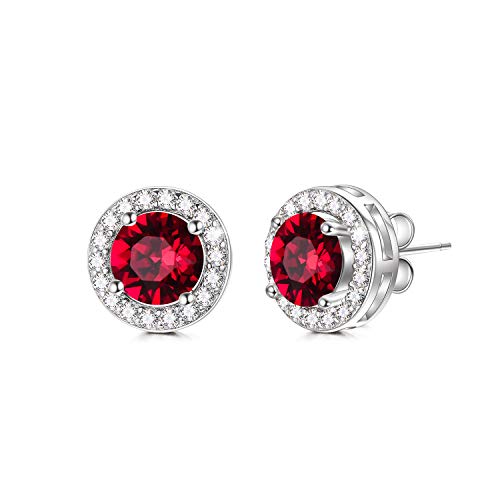 AOBOCO Simulierter Diamant Moissanite Ohrstecker Damen 18 Karat Weißgold überzogen 925 Sterling Silber mit Zirkonia (Ruby (Juli)) von AOBOCO