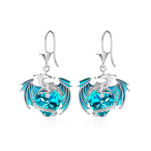 Drachen Ohrringe Sterlingsilber Drop Dangle Drachenohrringe mit Kristallen Geschenk für Frauen (12-Dec.) von AOBOCO