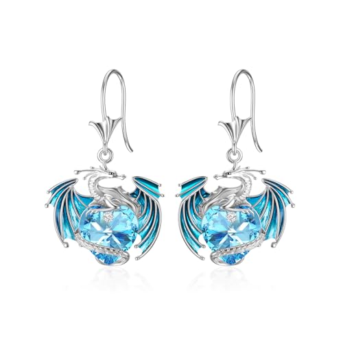 Drachen Ohrringe Sterlingsilber Drop Dangle Drachenohrringe mit Kristallen Geschenk für Frauen (03-März) von AOBOCO