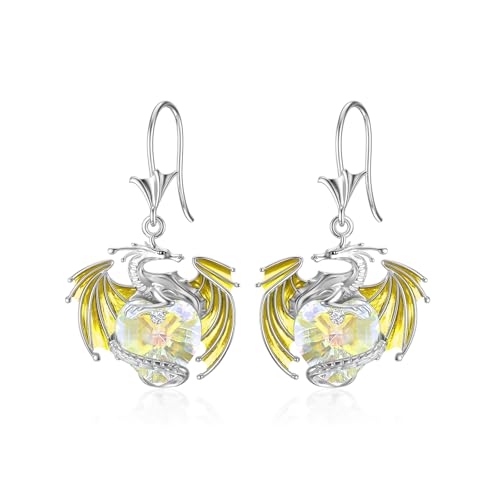 Drachen Ohrringe Sterlingsilber Drop Dangle Drachenohrringe mit Kristallen Geschenk für Frauen (04-Apr.) von AOBOCO