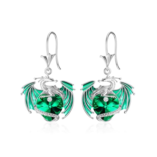 Drachen Ohrringe Sterlingsilber Drop Dangle Drachenohrringe mit Kristallen Geschenk für Frauen (05-Mai) von AOBOCO
