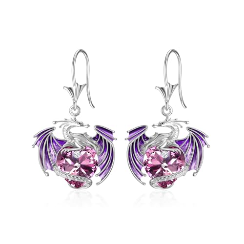 Drachen Ohrringe Sterlingsilber Drop Dangle Drachenohrringe mit Kristallen – Geschenk für Frauen (06-Jun.) von AOBOCO
