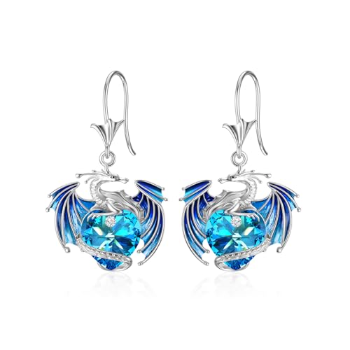 Drachen Ohrringe Sterlingsilber Drop Dangle Drachenohrringe mit Kristallen Geschenk für Frauen (09-Sep.) von AOBOCO