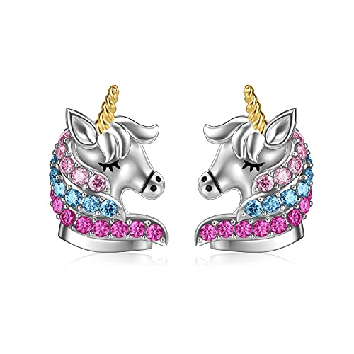 AOBOCO Einhorn Ohrringe Sterling Silber 925 Mädchen Kinder Ohrstecker, Einhorn Schmuck Geburtstag Geschenke für Frauen Tochter (Mehrfarbig) von AOBOCO